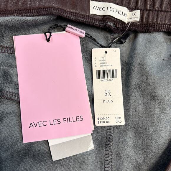 NWT Anthropologie Avec Les Filles Vegan Leather Jogger Pants Cedar Brown Size 2X - Picture 4 of 6